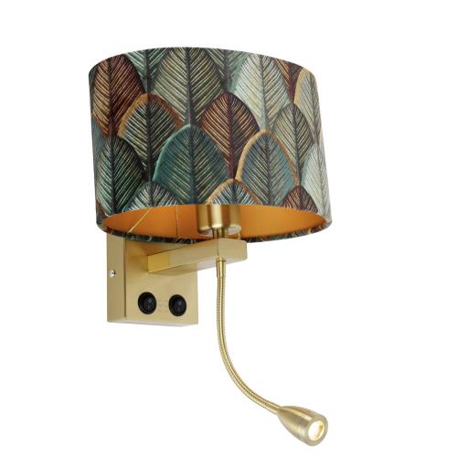 Nástěnná lampa mosazná s oválným sametovým stínítkem s designem listů 25 cm - Brescia Combi