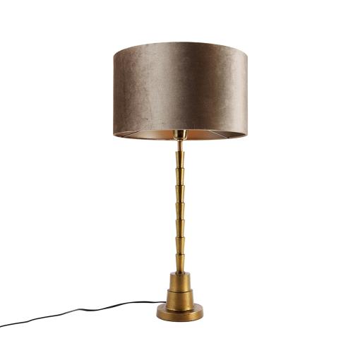 Stolní lampa bronzová se sametovým stínidlem taupe 35 cm - Pisos