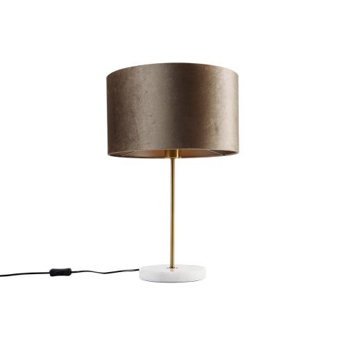 Stolní lampa mosazná se sametovým stínidlem taupe 35cm - Kaso