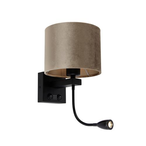 Nástěnná lampa černá s taupe sametovým stínítkem 18 cm - Brescia Combi