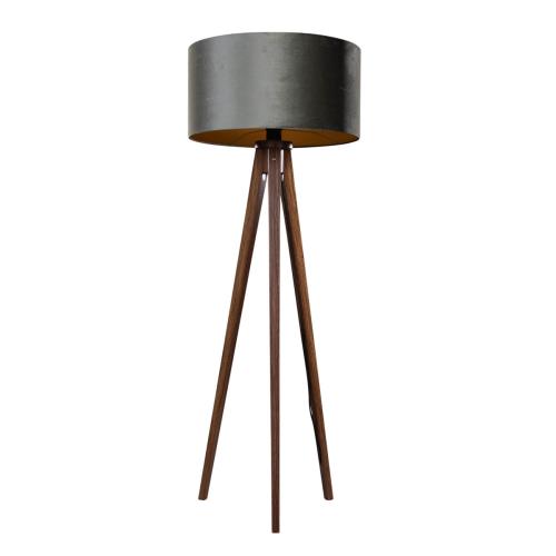 Stojací lampa na třech nohách z ořechového dřeva se zeleným sametovým stínítkem 50 cm - Tripod Classic