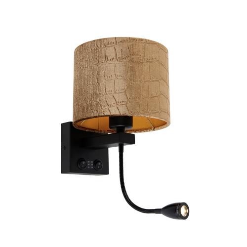 Nástěnná lampa černá s sametovým stínítkem, design krokodýl 18 cm - Brescia