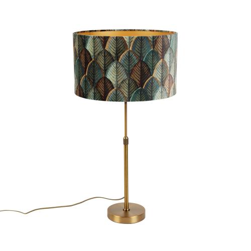 Stolní lampa bronzová ssametovým stínidlem smotivem listů azlatým vnitřkem - Parte