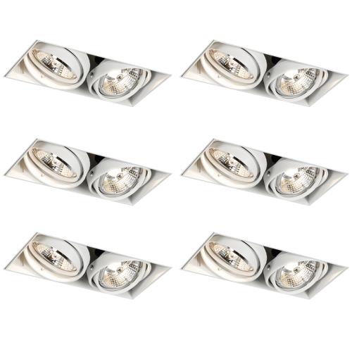 Sada 6 zapuštěných bodových svítidel bílá GU10 70mm 2-světelná bez okrajů - Oneon