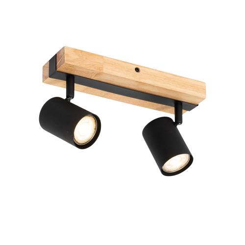 Chytré stropní bodové svítidlo černé s dřevem 2-světla nastavitelné vč. Wifi GU10 50mm - Jeana