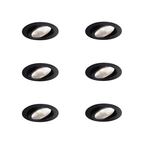 Sada 6 zapuštěných bodových svítidel černá 9,5 cm vč. LED 1300 lm stmívatelná IP23 - Gaius