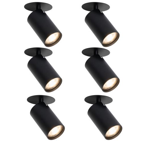 Sada 6 moderních zapuštěných bodových svítidel černá GU10 50mm - Chels