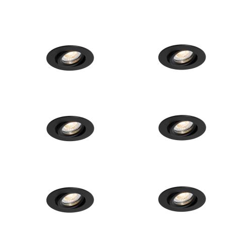 Sada 6 zapuštěných bodových svítidel černá naklápěcí 6,5 cm vč. LED IP54 Ultra Slim - Pupil