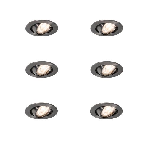 Set van 6 moderne inbouwspots gunmetal GU10 50mm rond kantelbaar - Cisco