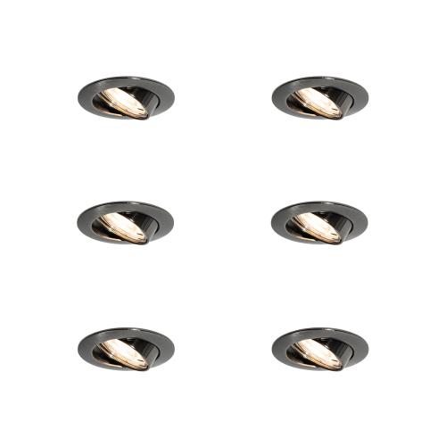 Set van 6 moderne inbouwspots gunmetal GU10 50mm rond kantelbaar - Edu