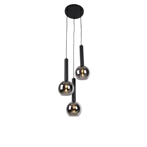 Moderní závěsné svítidlo černé s kouřovým sklem 3-světla - Clayton