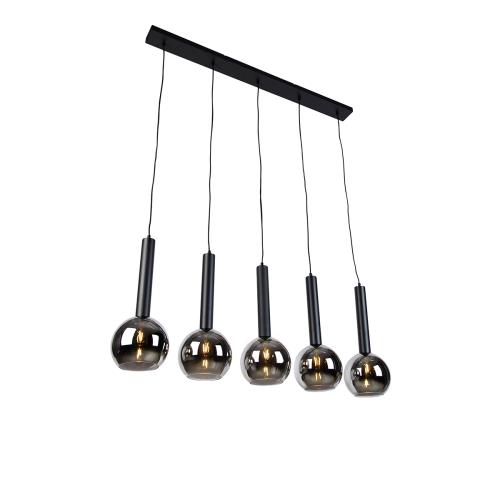 Moderní závěsné svítidlo černé s kouřovým sklem 5-světelné - Clayton