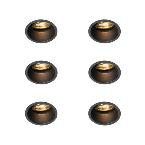 Sada 6 moderních zapuštěných bodových svítidel černá se zlatou, otočná a naklápěcí - Alloy