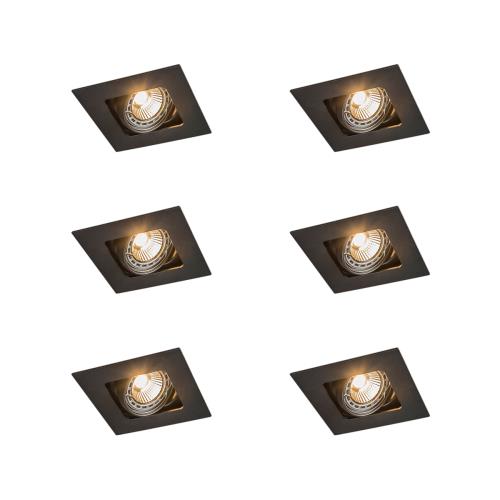 Sada 6 čtvercových zapuštěných bodových světel černá nastavitelná - Artemis