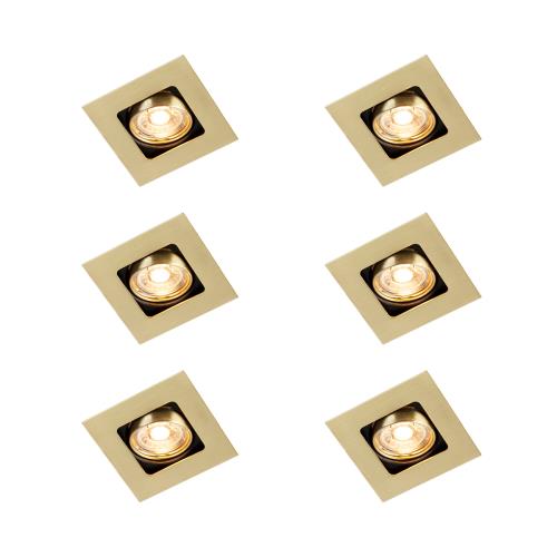 Sada 6 čtvercových zapuštěných bodových svítidel mosaz nastavitelná - Artemis