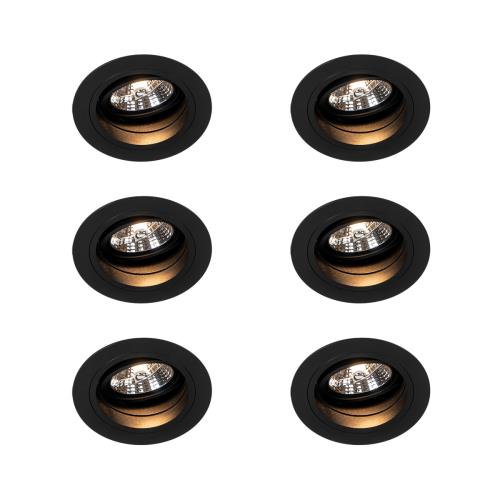 Sada 6 ks Zapuštěné bodové černé nastavitelné kulaté - Chuck 70