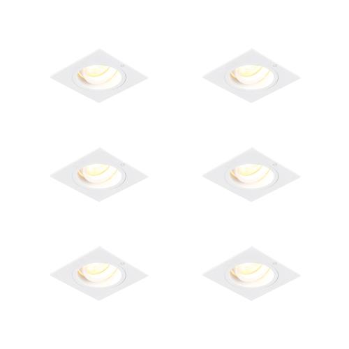 Sada 6 zapuštěných bodových svítidel čtvercových bílých otočných a naklápěcích - Chuck