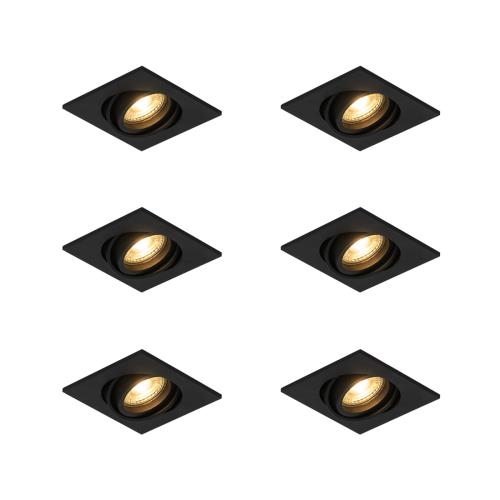 Sada 6 moderních zapuštěných bodových svítidel černá nastavitelná - Club