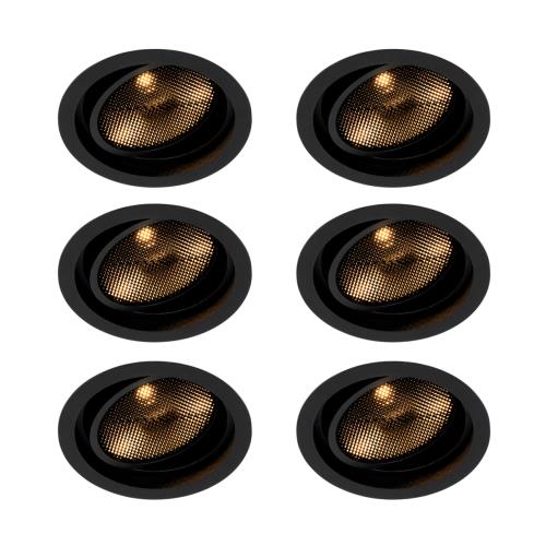 Sada 6 moderních černých nastavitelných zapuštěných bodových svítidel - Coop 111 Honey