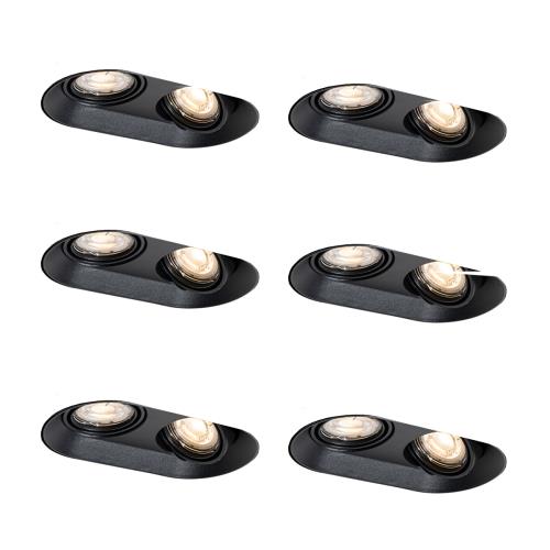 Sada 6 kulatých zapuštěných bodových světel černá GU10 50mm 2-světla - Hubs