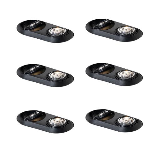 Sada 6 kulatých zapuštěných bodových světel černá GU10 70mm 2-světla - Hubs