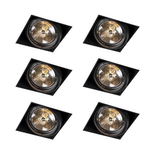 Sada 6 zapuštěných bodových světel černá AR111 naklápěcí a otočná bez okrajů - Oneon