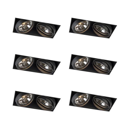 Sada 6 zapuštěných bodových svítidel černá AR111 otočná a sklopná bez okrajů 2-světelná - Oneon