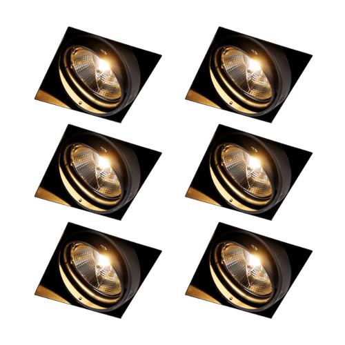 Sada 6 zapuštěných bodových svítidel černá GU10 AR111 bez rámečku - Oneon