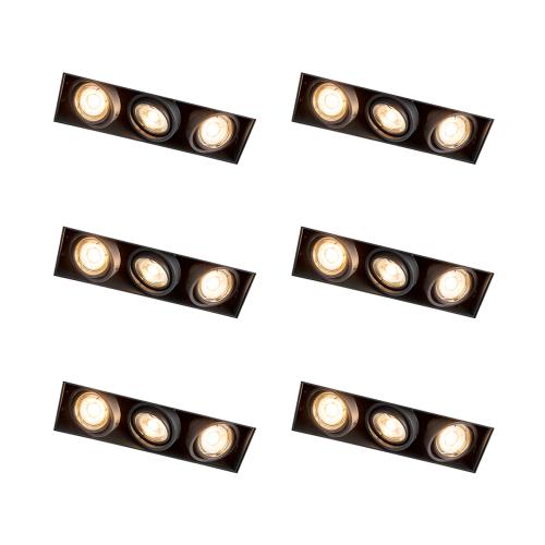 Sada 6 zapuštěných bodových světel černá nastavitelná bezrámečková 3-světla - Oneon