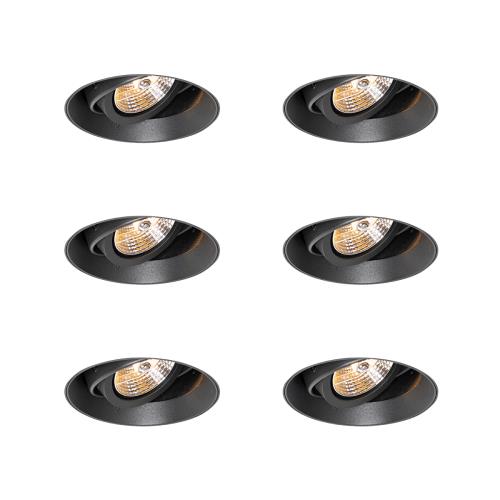 Sada 6 moderních zapuštěných bodových svítidel černá GU10 AR70 kulatá bez okrajů - Oneon