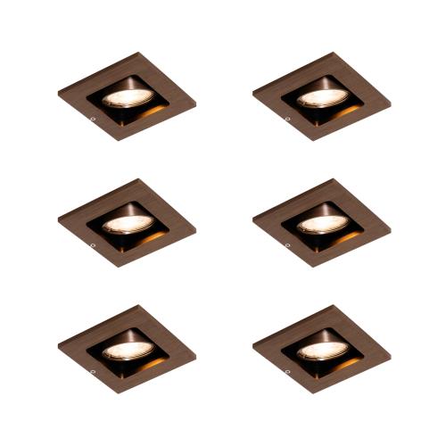 Sada 6 moderních zapuštěných bodových světel tmavě bronzová nastavitelná - Qure