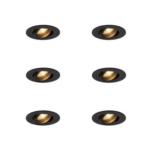 Sada 6 moderních zapuštěných bodových světel černá - Rondoo