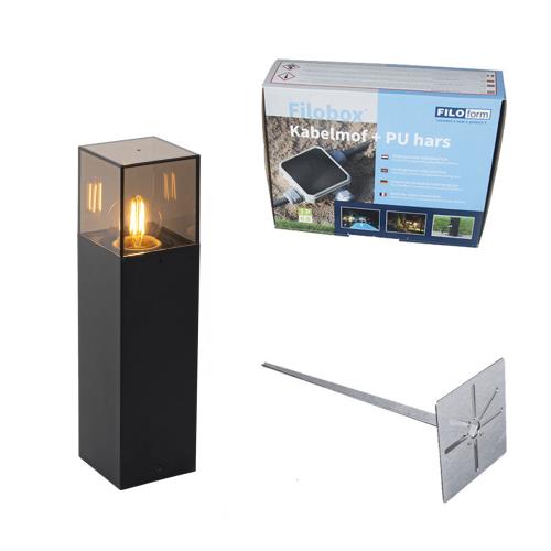 Stojací venkovní lampa černá s kouřovým stínítkem 30 cm - Dánsko