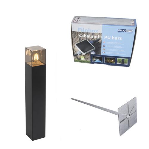 Stojací venkovní svítidlo černé 50 cm IP44 s efektem kouřového skla - Dánsko