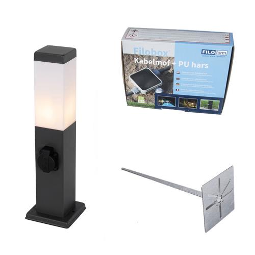 Venkovní lampa tmavě šedá 45 cm se zásuvkou IP44 - Malios