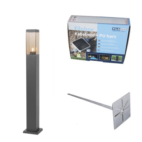Moderní venkovní stojací lampa tmavě šedá s kouřovým sklem 80 cm - Malios