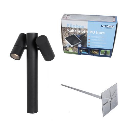 Stojací venkovní lampa černá 50 cm 2-světlo nastavitelné - Duo