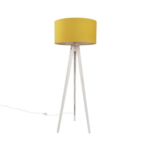 Stojací lampa na trojnožce bílá se žlutým látkovým stínidlem 50 cm - Tripod Classic