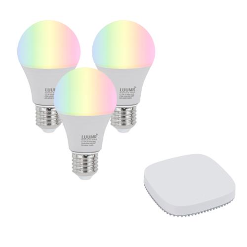 Sada 3 chytrých stmívatelných LED žárovek E27 A60 9W 806 lm 2700K-6500K včetně Zigbee Smart Hub