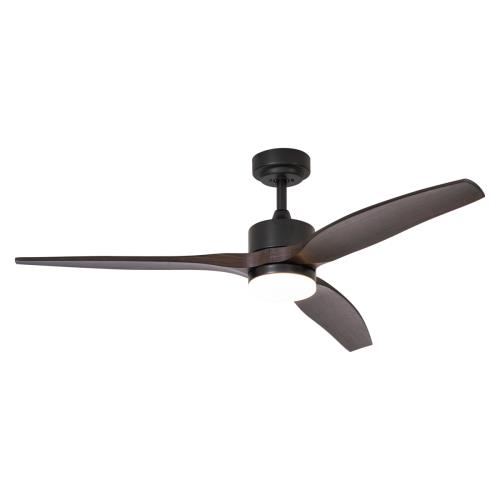 Chytrý stropní ventilátor černý s dřevěným potiskem 132 cm vč. LED stmívatelné s dálkovým ovládáním - Joly