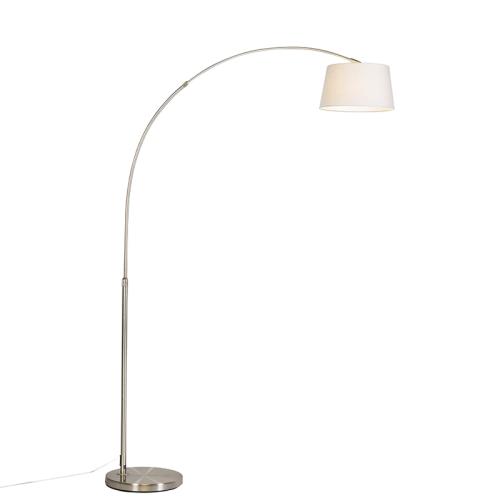 Moderní oblouková stojací lampa ocel s bílým látkovým stínítkem - Arc Basic