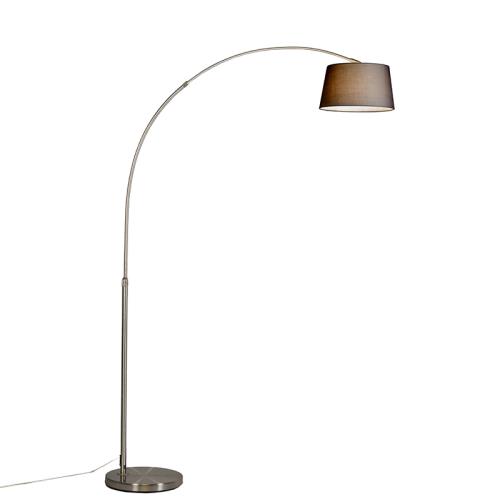 Moderní oblouková stojací lampa ocelová s černým látkovým stínítkem - Arc Basic