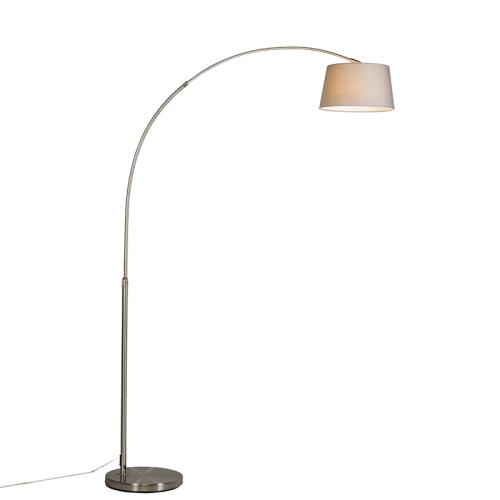 Moderní oblouková lampa ocelová s šedým látkovým stínítkem - Arc Basic