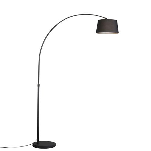 Moderní oblouková lampa černá s černým látkovým stínítkem - Arc Basic