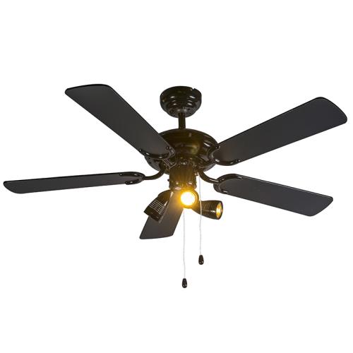 Stropní ventilátor černý 110 cm 3-světla s tahovým spínačem - Mistral