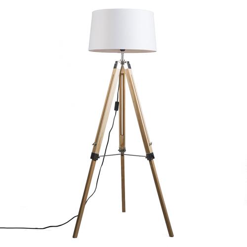 Stojací lampa přírodní s bílým lněným stínítkem 45 cm - Tripod