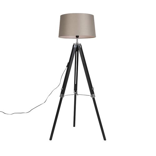 Stojací lampa trojnožka černá sstínítkem 45 cm lněné taupe