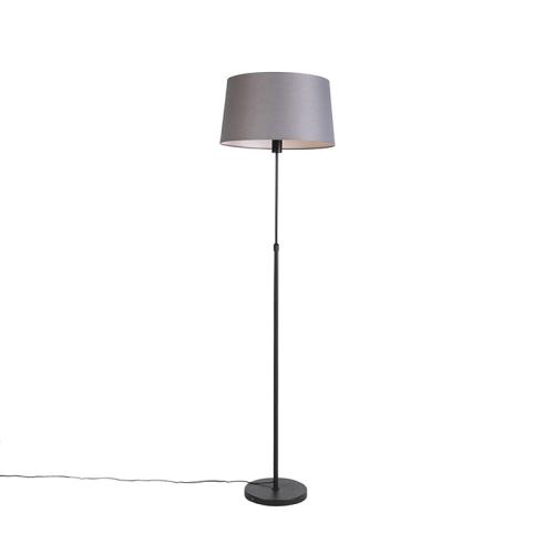 Stojací lampa černá stmavě šedým lněným stínítkem 45 cm - Parte