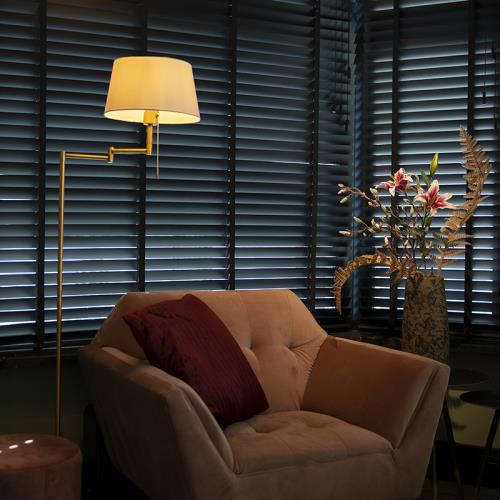 Klasická bronzová stojací lampa s nastavitelným bílým stínítkem - Ladas Fix