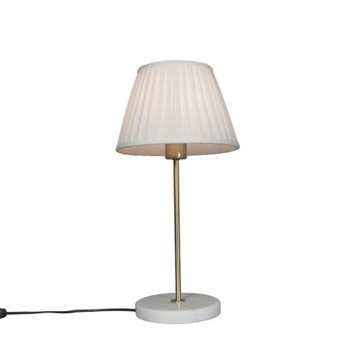 Retro stolní lampa mosaz s plisírovým stínítkem bílým 25 cm - Kaso